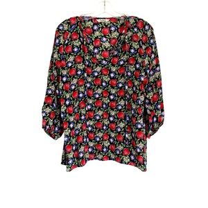 Tucker Floral‎ Tie Front Silk 3/4 Sleeve Blouse Medium